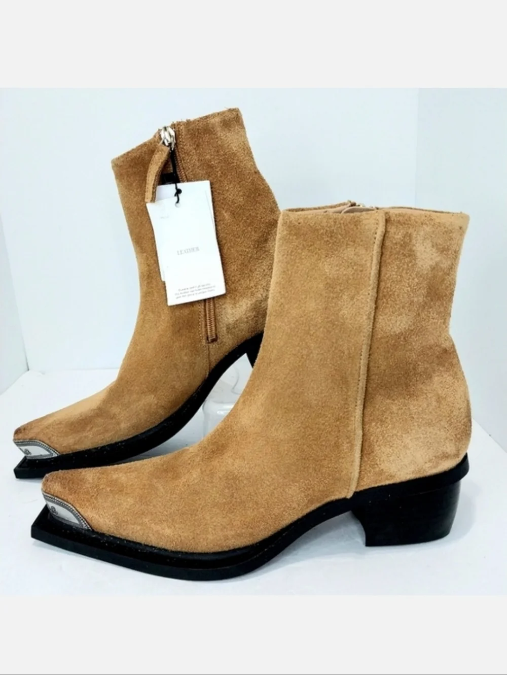 Mango Suede Leather, Distressed, Western Ankle Boots, NWT, Size 38|‎ US 7.5
